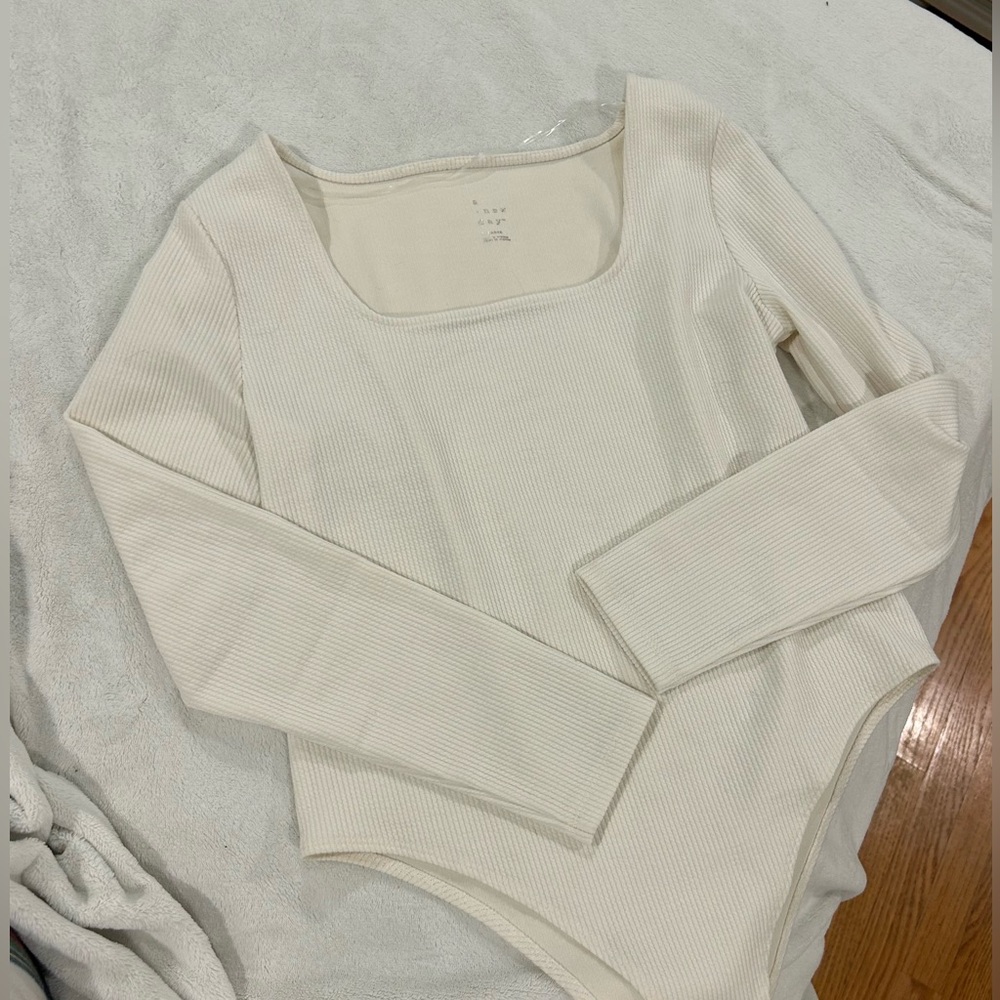 Cream Basic Ribbed Long Sleeve Bodysuit A New Day